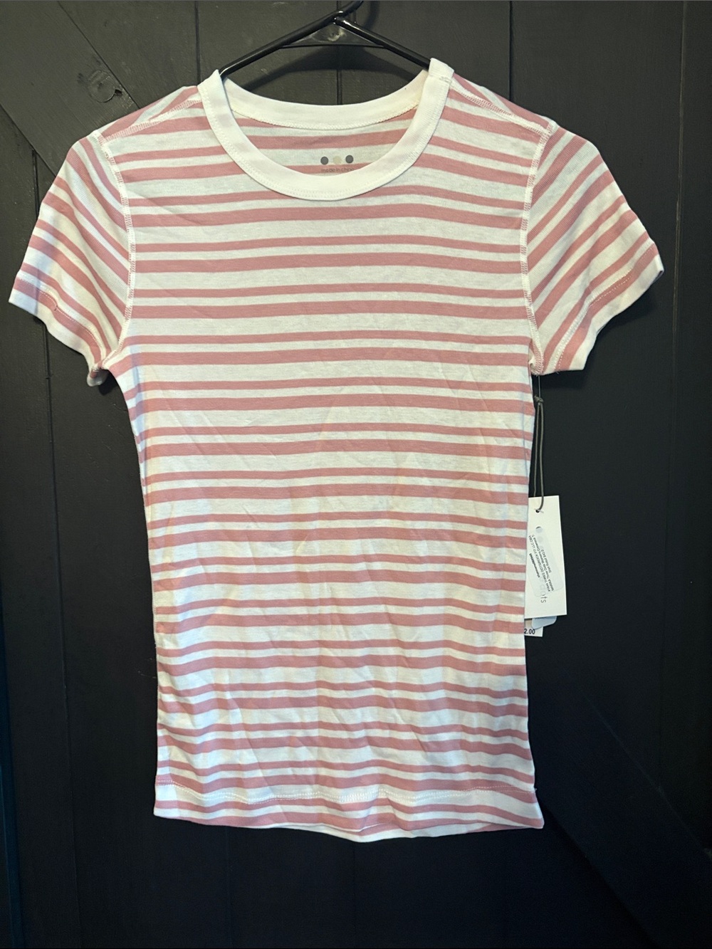 Three Dots Pink and White Striped Short Sleeve Tee
